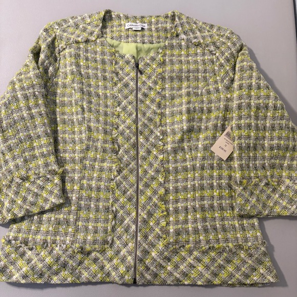 Coldwater Creek Jackets & Blazers - Coldwater Creek Women's Tweed Jacket‎ Size 12 Zipper Front Green Career Casual